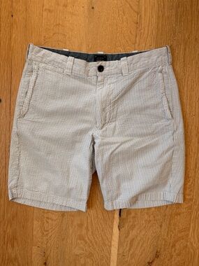 J. Crew Men’s Seersucker Flat Front Shorts - White and Blue